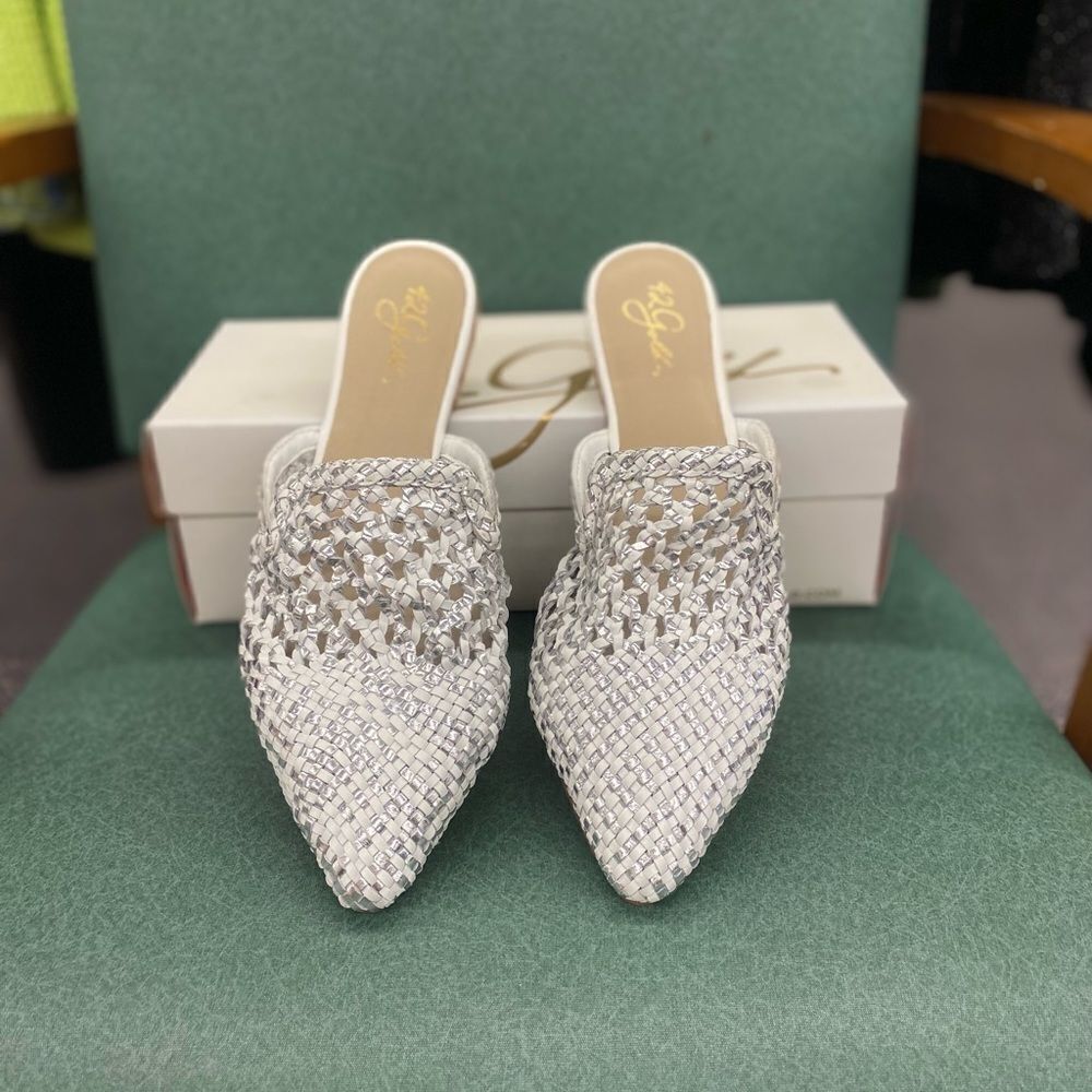 🛍️ 42 GOLD ladies Corra Silver & White Mule Flats